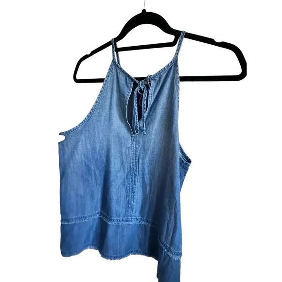 Cloth & Stone Blue Raw Hem Tencel Sleeveless Chambray Top Size XS - Picture 2 of 6